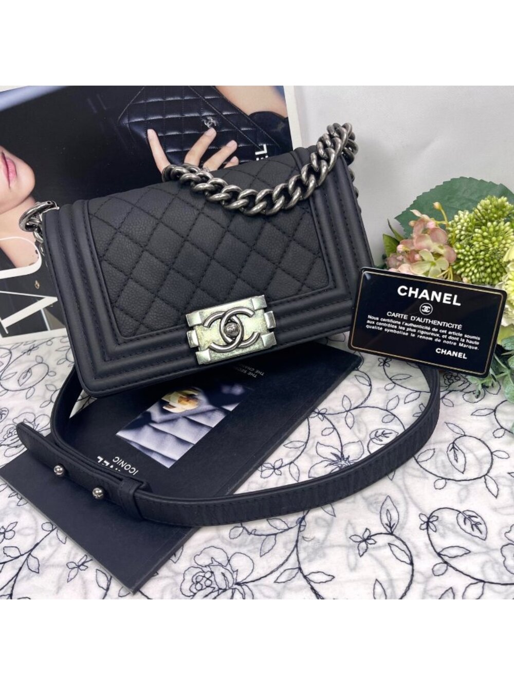 Chanel Boy Caviar Leather Chain Shoulder Handbag